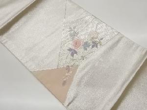 銀駒刺繍牡丹模様名古屋帯